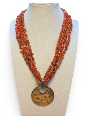 Vintage Red Coral and 925 Silver Pendant Necklace